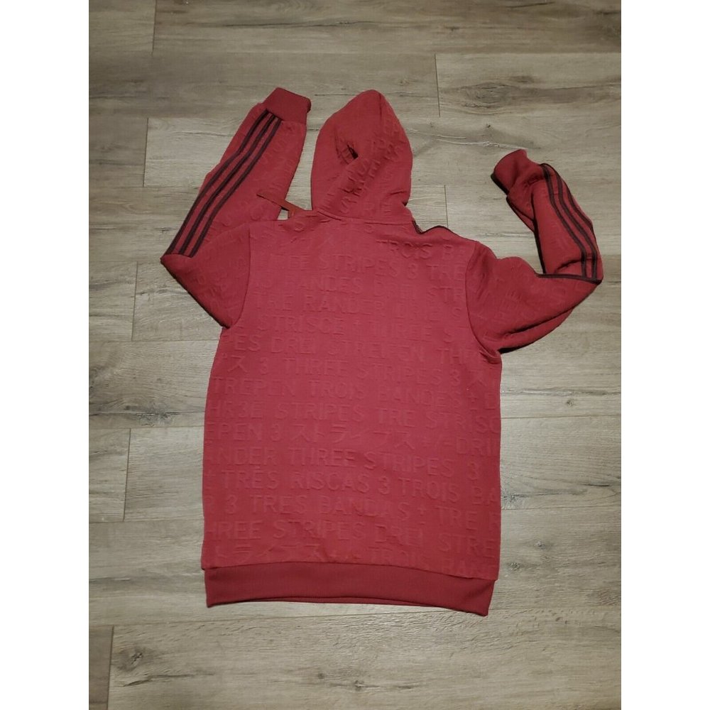 Adidas Maroon Big Badge Of Sport Textured 3 Stripe Pullover Hoodie Men's No sz.L - Picture 2 of 6